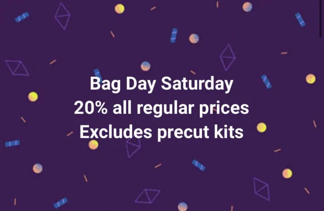 Bag Day Saturday, 20% off regular prices, excludes precut kits #shoplocal #shopgranby #shopgrandcounty #tinasfabricnook #fabricnook #bagday #sale #saturday